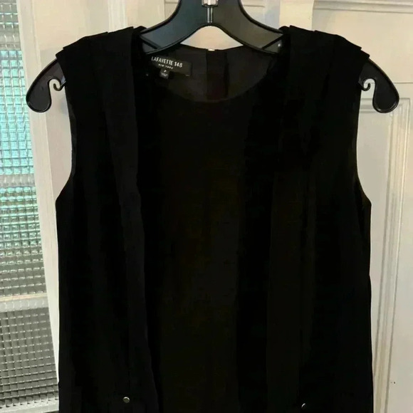 Lafayette 148 black pleated sleeveless dress with gold accent buttons size SP - Picture 4 of 13